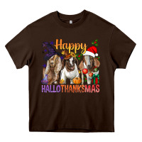 Chocolate Brown Happy Hallothanksmas Goats Heavy Core Tee - BundleAndBundleShop