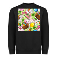 Black Easter Hamper With Bunny Seamless Pattern Heavyweight Sweatshirt - BundleAndBundleShop