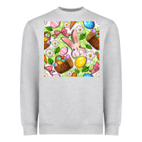 Heather Grey Easter Hamper With Bunny Seamless Pattern Heavyweight Sweatshirt - BundleAndBundleShop