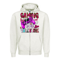 Oatmeal Heather gaming is my valentine Zipper Hoodie - CowhideDigitalArt