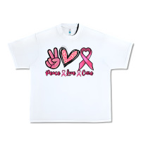 White Peace love cure Cancer Awareness Urban Heavy Tee - HowdyJamesFarm
