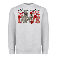 Heather Grey skeleton all you need is love Heavyweight Sweatshirt - FaDigitalArtStudio