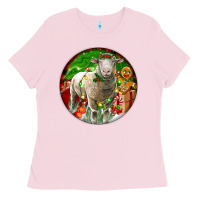Bubblegum Pink christmas dorset sheep Ladies Tee - LillyAllenDesigns