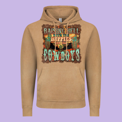 Raising Hell With The Hippies And The Cowboys Vintage Hoodie Designed By Howdyjamesfarm