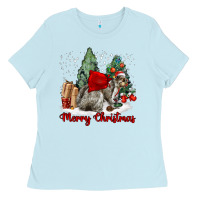 Baby Blue Merry Christmas Gray Squirrel Ladies Tee - LillyAllenDesigns