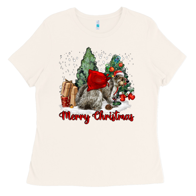 Merry Christmas Gray Squirrel Ladies Tee by LillyAllenDesigns | Teevron