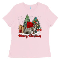Bubblegum Pink Merry Christmas Gray Squirrel Ladies Tee - LillyAllenDesigns