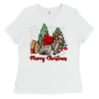 White Merry Christmas Gray Squirrel Ladies Tee - LillyAllenDesigns