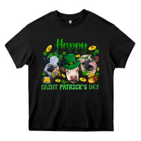 Black Happy Saint Patrick'S Day With Clover Heavy Core Tee - BundleAndBundleShop