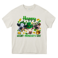 Cream Happy Saint Patrick'S Day With Clover Heavy Core Tee - BundleAndBundleShop