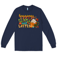Navy leaves and lattes Long Sleeve Tee - CowGirlArtShop