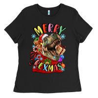 Black t rex merry rexmas Ladies Tee - LillyAllenDesigns