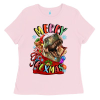 Bubblegum Pink t rex merry rexmas Ladies Tee - LillyAllenDesigns