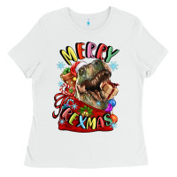 White t rex merry rexmas Ladies Tee - LillyAllenDesigns