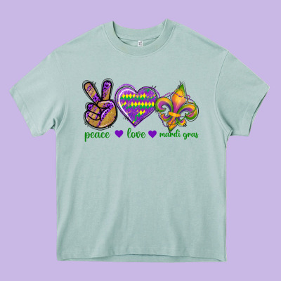 Peace Love Mardi Gras Heavy Core Tee Designed By Bundleandbundleshop