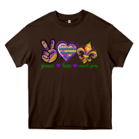 Chocolate Brown Peace Love Mardi Gras Heavy Core Tee - BundleAndBundleShop