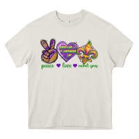 Cream Peace Love Mardi Gras Heavy Core Tee - BundleAndBundleShop
