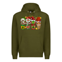 Army Green christmas coffee cups gnomies Premium Hoodie - FaDigitalArtStudio