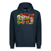 Navy christmas coffee cups gnomies Premium Hoodie - FaDigitalArtStudio