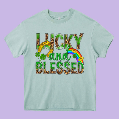 Lucky And Blessed St Patricks Heavy Core Tee Designed By Bundleandbundleshop