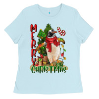 Baby Blue merry christmas penguin Ladies Tee - LillyAllenDesigns