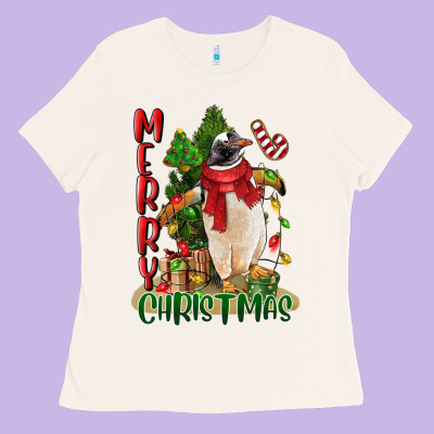 Merry Christmas Penguin Ladies Tee Designed By Lillyallendesigns