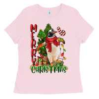 Bubblegum Pink merry christmas penguin Ladies Tee - LillyAllenDesigns