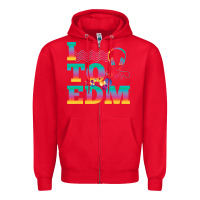 Red i listen to edm rainbow letters dj music gift Zipper Hoodie - lanVoArt