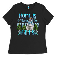Black Home Is Where The Snow Falls Winter Penguin Ladies Tee - LillyAllenDesigns