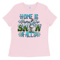 Bubblegum Pink Home Is Where The Snow Falls Winter Penguin Ladies Tee - LillyAllenDesigns