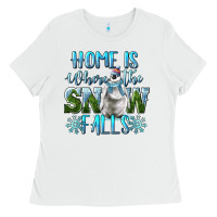 White Home Is Where The Snow Falls Winter Penguin Ladies Tee - LillyAllenDesigns