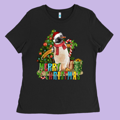 Merry Christmas Penguin Ladies Tee Designed By Lillyallendesigns