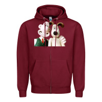 Burgundy the man with his dog taking selfie w.a.l.l.a.c.e Zipper Hoodie - lanVoArt