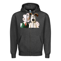 Charcoal Heather the man with his dog taking selfie w.a.l.l.a.c.e Zipper Hoodie - lanVoArt