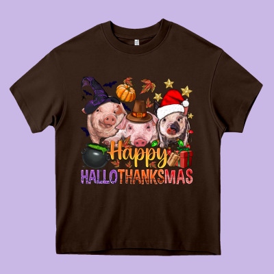 Happy Hallothanksmas Pigs Heavy Core Tee Designed By Bundleandbundleshop