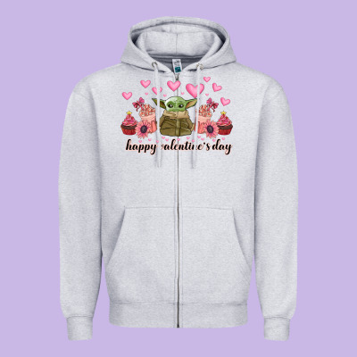Happy Valentines Day Yoda Zipper Hoodie Designed By Cowhidedigitalart