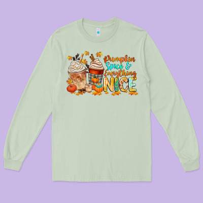 Pumpkin Spice And Everything Nice Long Sleeve Tee Designed By Cowgirlartshop