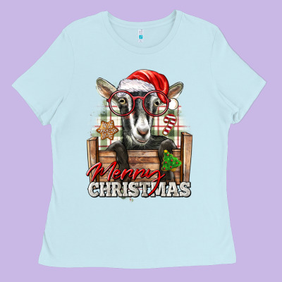 Merry Christmas Alpine Goat Ladies Tee Designed By Lillyallendesigns