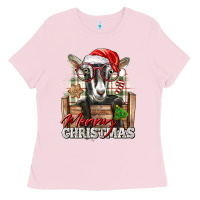 Bubblegum Pink Merry Christmas Alpine Goat Ladies Tee - LillyAllenDesigns