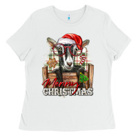 White Merry Christmas Alpine Goat Ladies Tee - LillyAllenDesigns