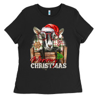 Black Merry Christmas Alpine Goat Ladies Tee - LillyAllenDesigns