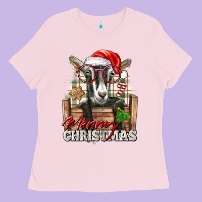 Merry Christmas Alpine Goat Ladies Tee Designed By Lillyallendesigns
