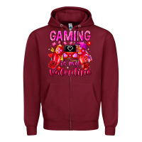 Burgundy Gaming is My Valentine Zipper Hoodie - CowhideDigitalArt