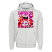 Dove Grey Gaming is My Valentine Zipper Hoodie - CowhideDigitalArt
