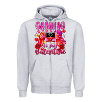 Heather Grey Gaming is My Valentine Zipper Hoodie - CowhideDigitalArt