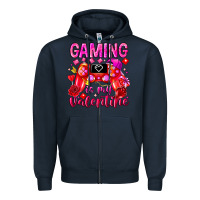 Navy Gaming is My Valentine Zipper Hoodie - CowhideDigitalArt