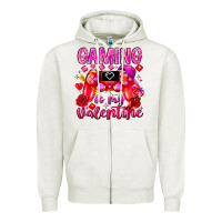 Oatmeal Heather Gaming is My Valentine Zipper Hoodie - CowhideDigitalArt
