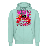 Seafoam Gaming is My Valentine Zipper Hoodie - CowhideDigitalArt