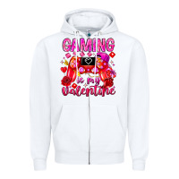 White Gaming is My Valentine Zipper Hoodie - CowhideDigitalArt