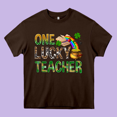 One Lucky Teacher St. Patricks Heavy Core Tee Designed By Bundleandbundleshop